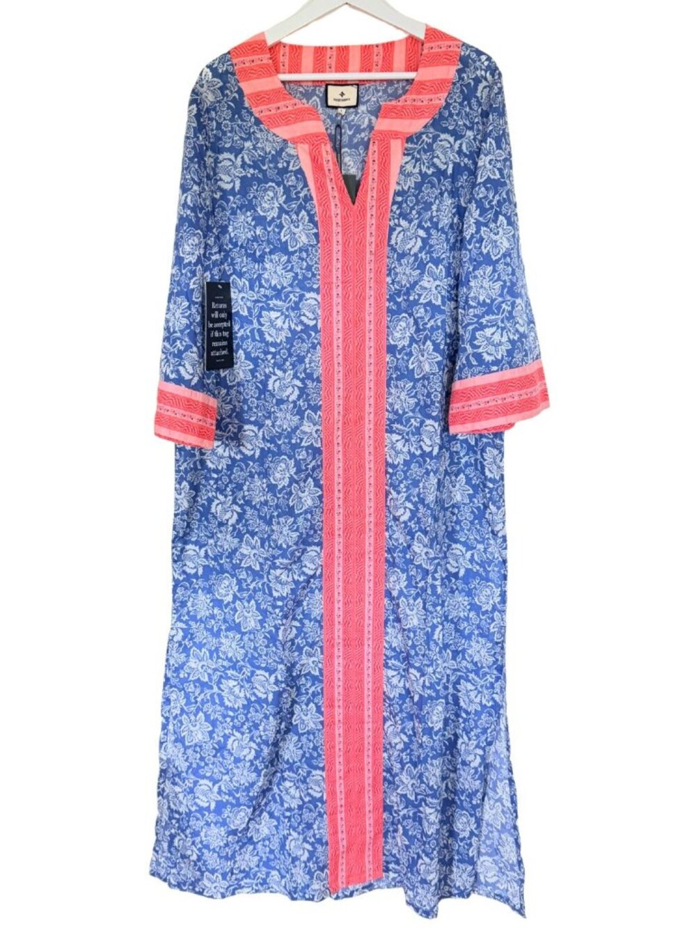 Tuckernuck Blue Chintz Maxi Caftan NWT Size L Cotton Floral Resort Dress - Picture 2 of 6